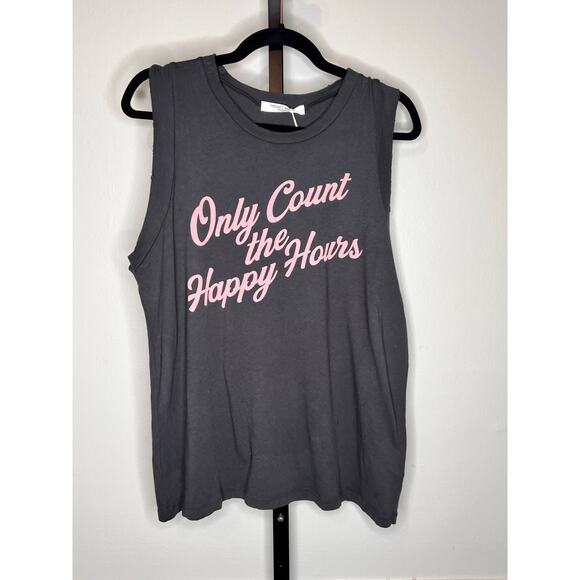 Project Social T Only Count the Happy Hours Graphic Tank Top Brown Women's L NWT - Picture 2 of 8